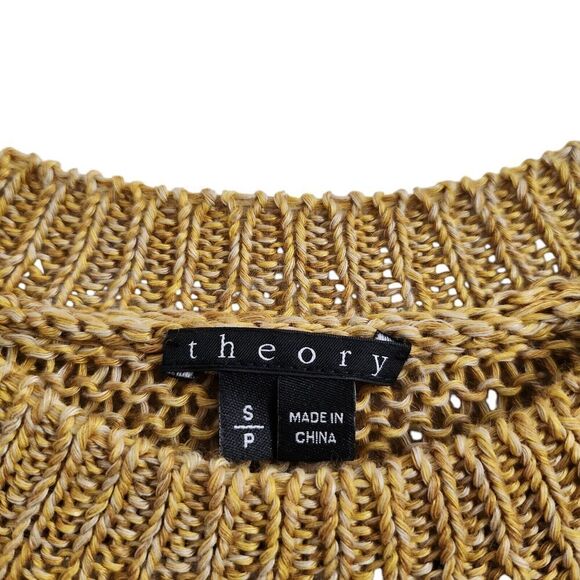 Theory Sweater Womens Small Yellow Linen Adoncia Astra Knit Mesh Open Back - Picture 2 of 9